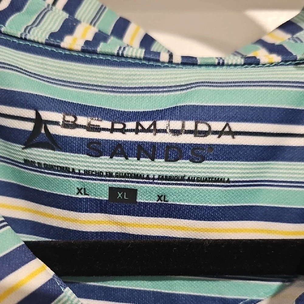 Bermuda Sands Golf Classic Blue, Yellow and White Striped‎ Polo Shirt XL